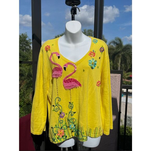 Jack B Quick Vintage Yellow, Pink, Green, V Neckline Sweater Size XL - Picture 8 of 8